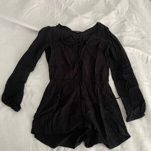 Vintage, Forever 21, Small, Romper w Front Lace Up, Long Sleeve, Black